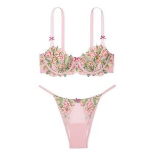 VS Unlined Bra Embroidery wisteria Garden Blossom Balconette panty set 38DDD XL
